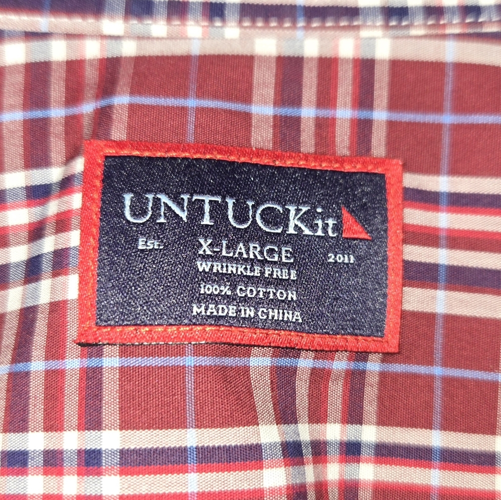 UNTUCKit Men's Burgundy and Blue Plaid Shirt Sz XL